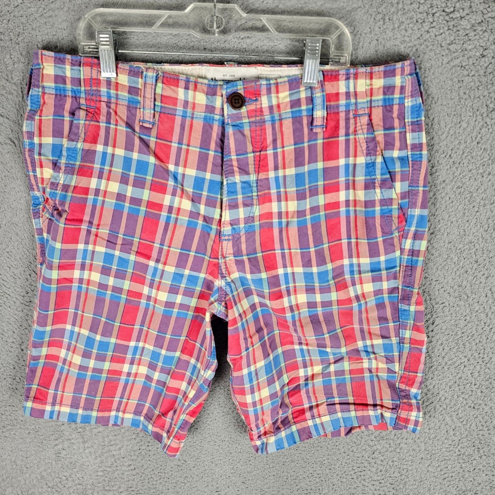 Abercrombie & Fitch Shorts Mens 33 Multicolor Plaid Chino Cotton Flat Front Y2K